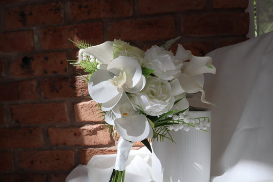 Timeless Elegance White Orchid & Lily Silk Wedding Bouquet