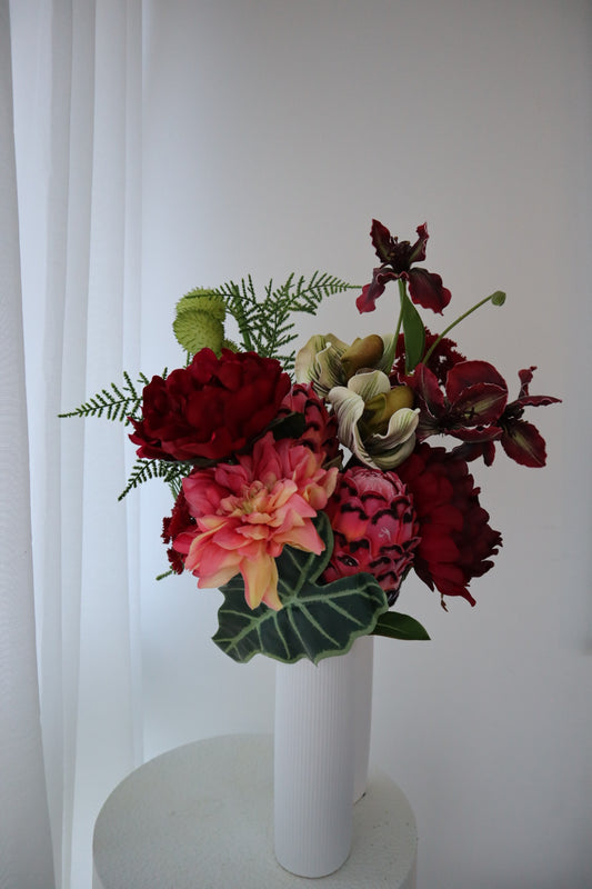 Crimson Passion Real Touch Protea & Dark Dahlia Bouquet