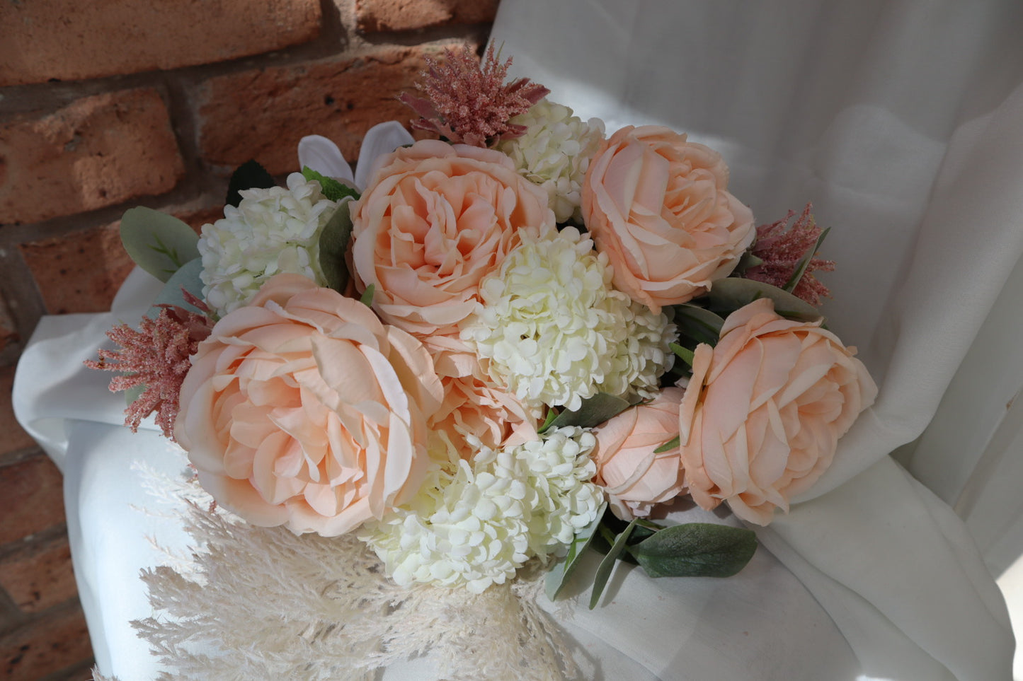 Elegant Peach Cream Silk Bridal Bouquet