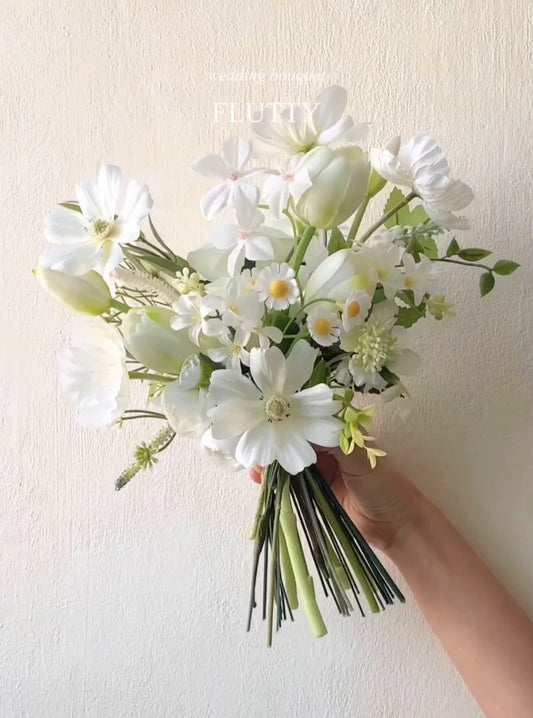 Fresh Romance White Wildflower Silk Wedding Bouquet