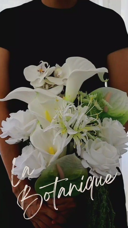 Modern White Sculptural Cascading Wedding Bouquet