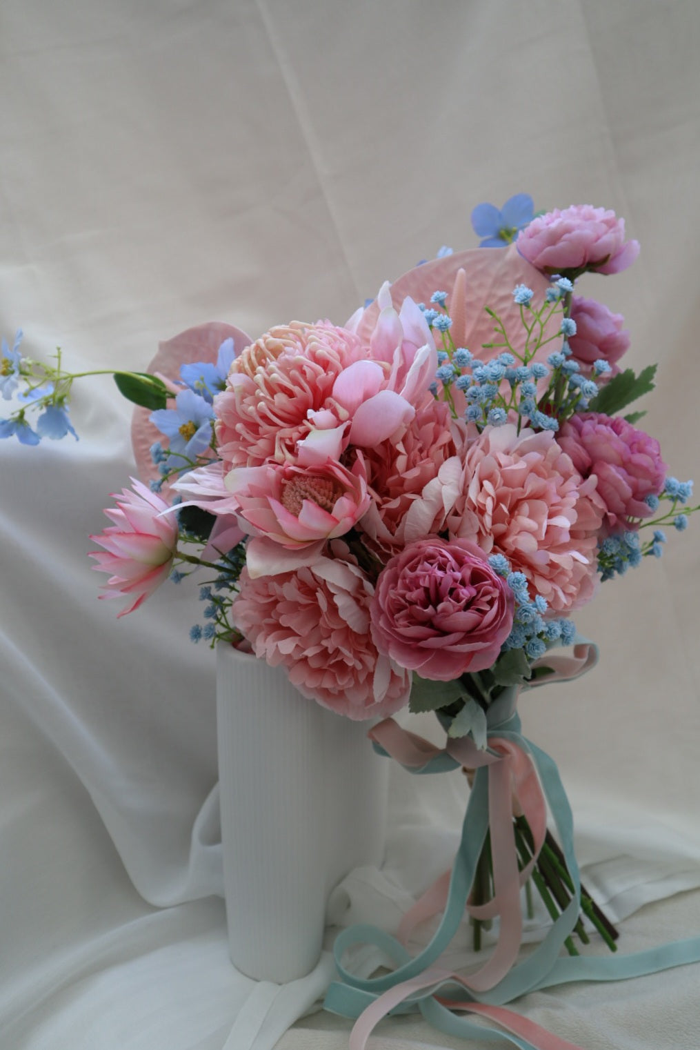 Pastel Pink Blue Serenade Silk Wedding Bouquet