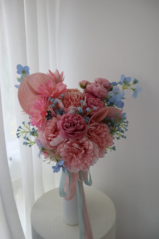 Pastel Pink Blue Serenade Silk Wedding Bouquet