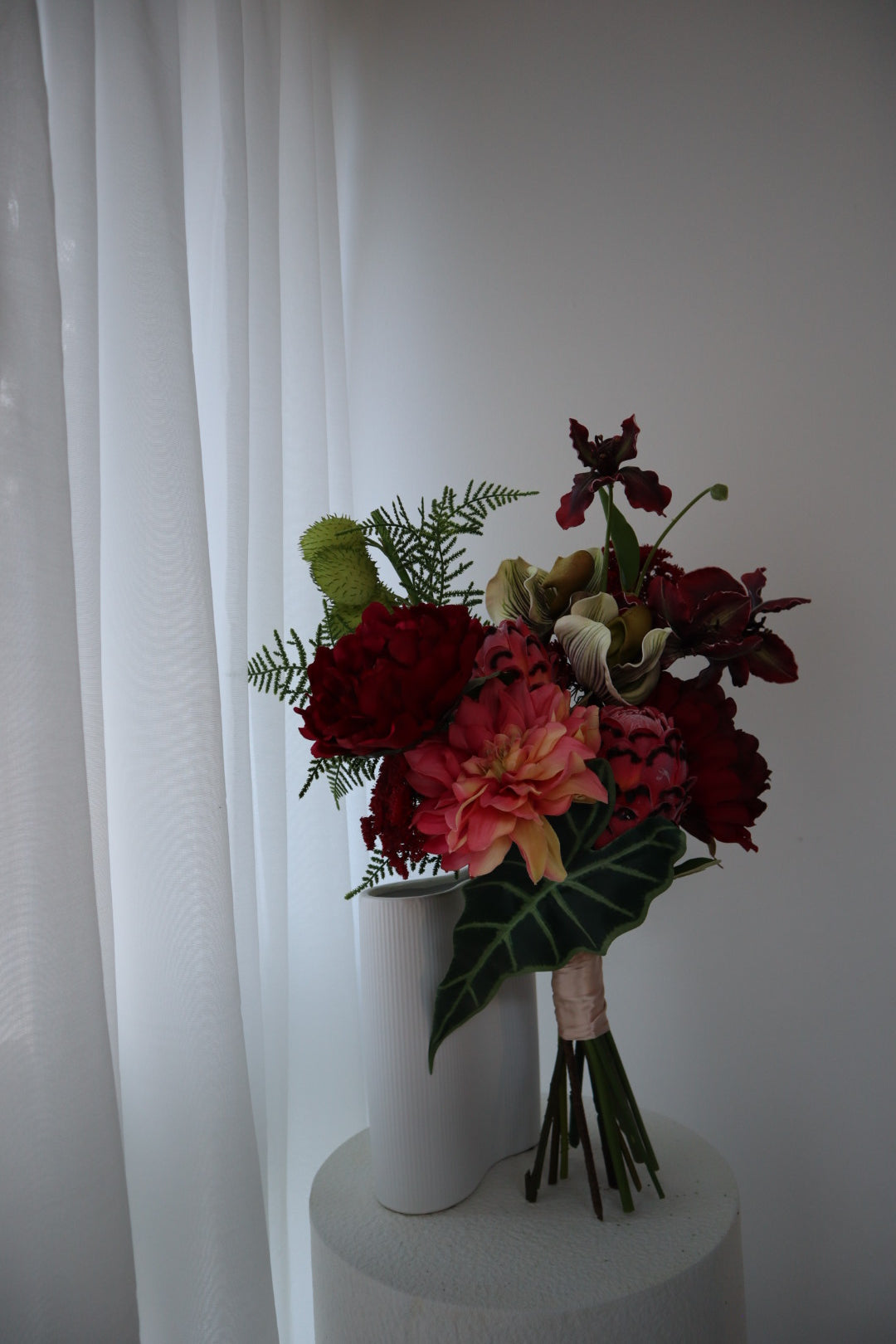 Crimson Passion Real Touch Protea & Dark Dahlia Bouquet