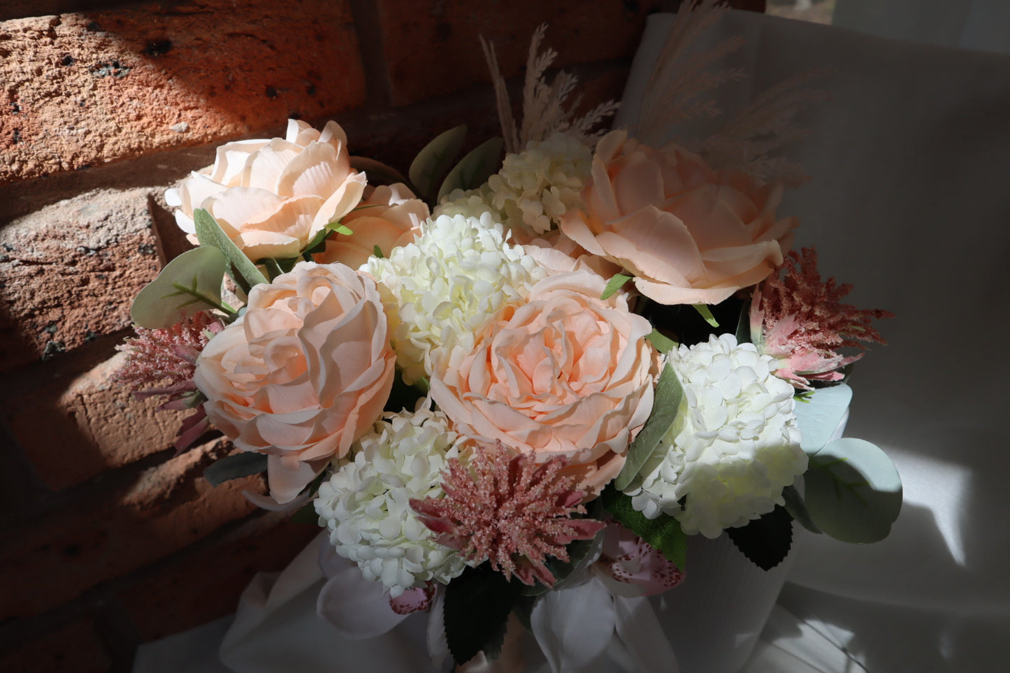 Elegant Peach Cream Silk Bridal Bouquet