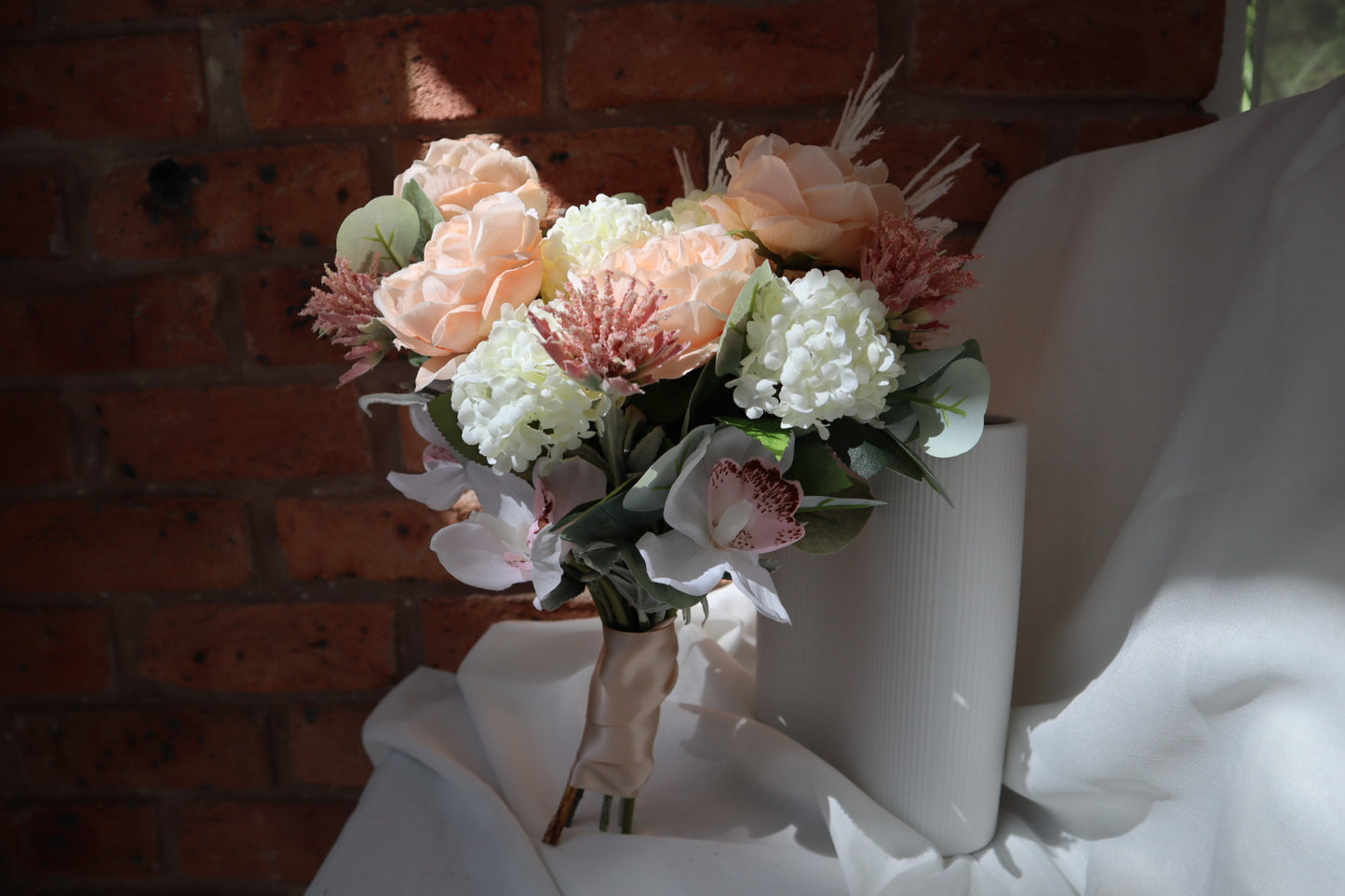 Elegant Peach Cream Silk Bridal Bouquet