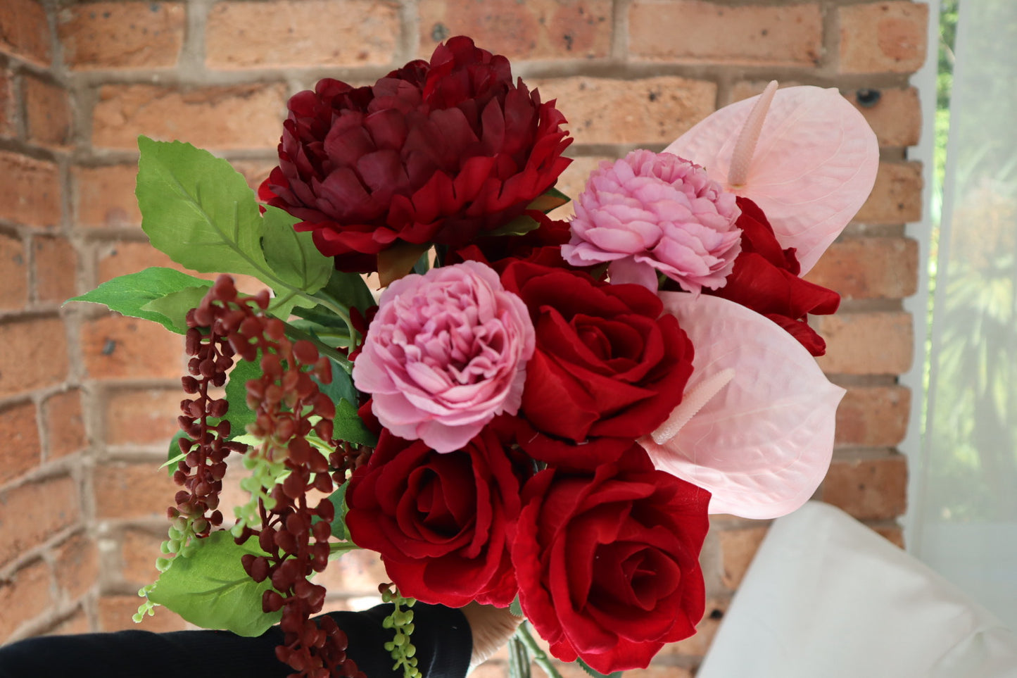 Elegant Statement Piece Burgundy & Blush Silk Wedding Bouquet