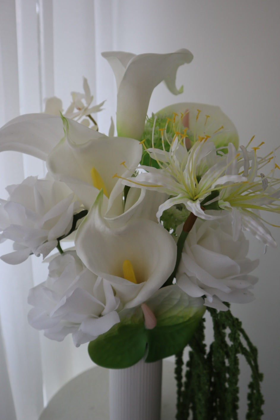 Modern White Sculptural Cascading Wedding Bouquet