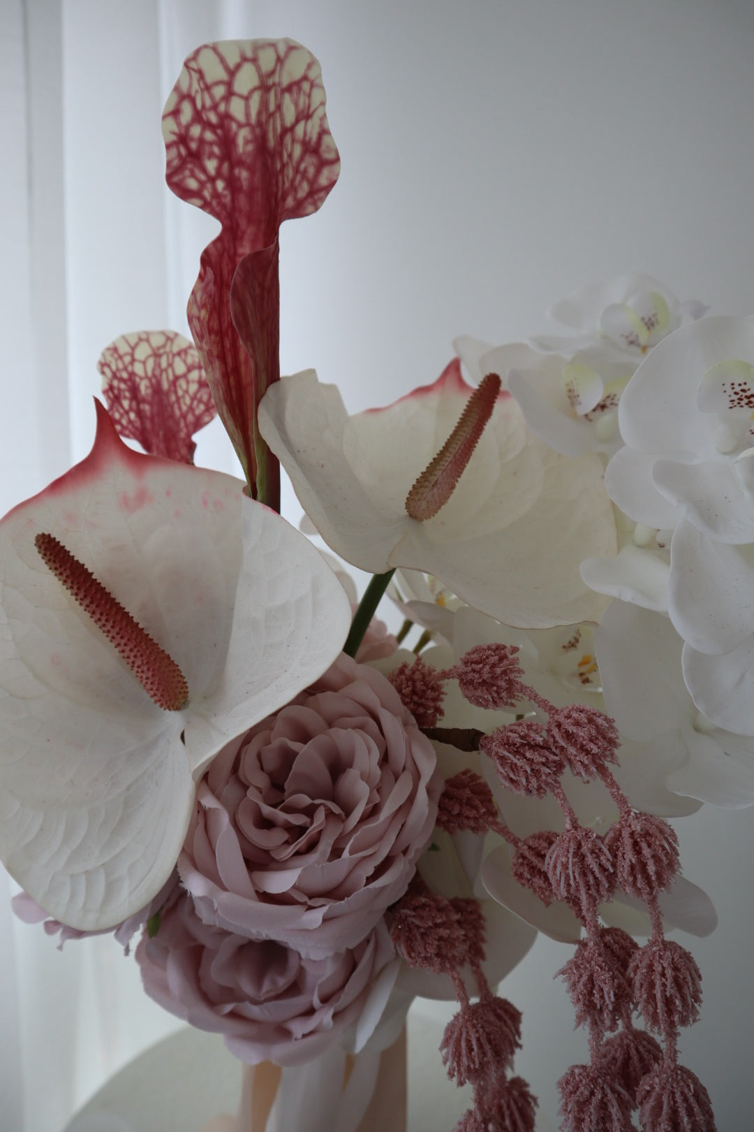 Blush Cascade – Silk Orchid & Anthurium Wedding Bouquet