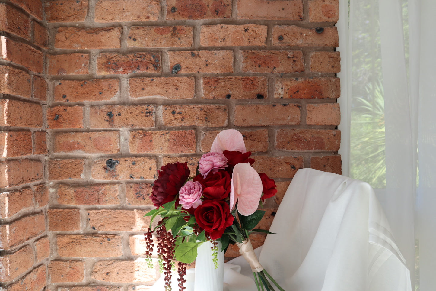 Elegant Statement Piece Burgundy & Blush Silk Wedding Bouquet