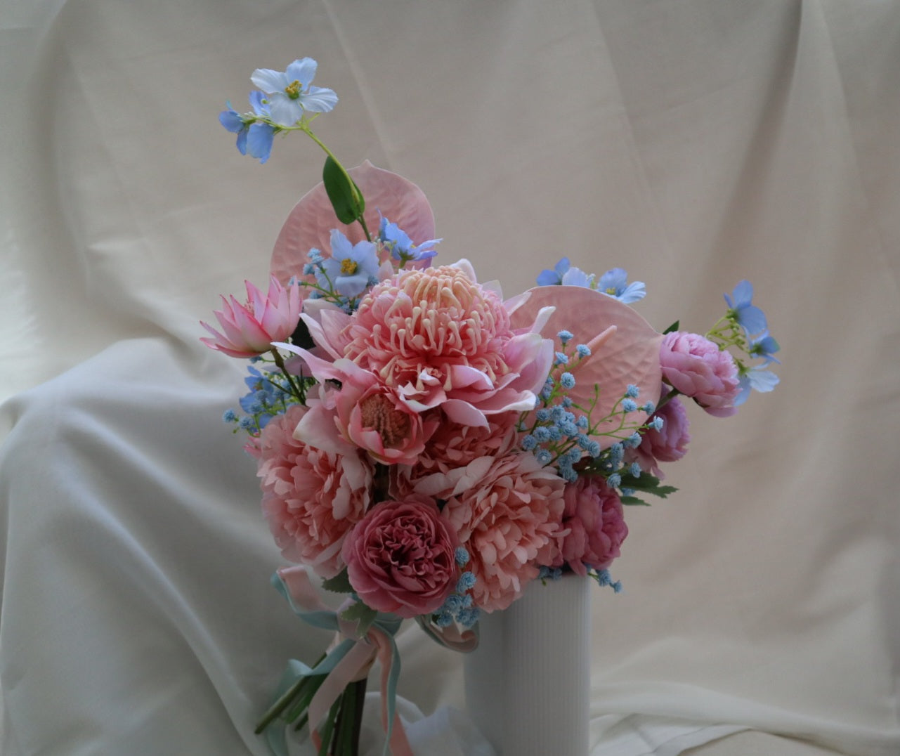 Pastel Pink Blue Serenade Silk Wedding Bouquet
