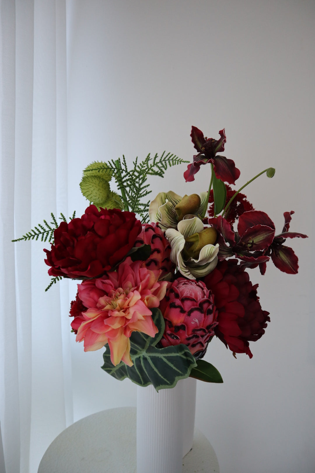 Crimson Passion Real Touch Protea & Dark Dahlia Bouquet