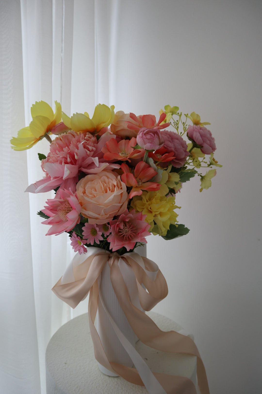 Fruity Coral Pink Silk Wedding Bouquet