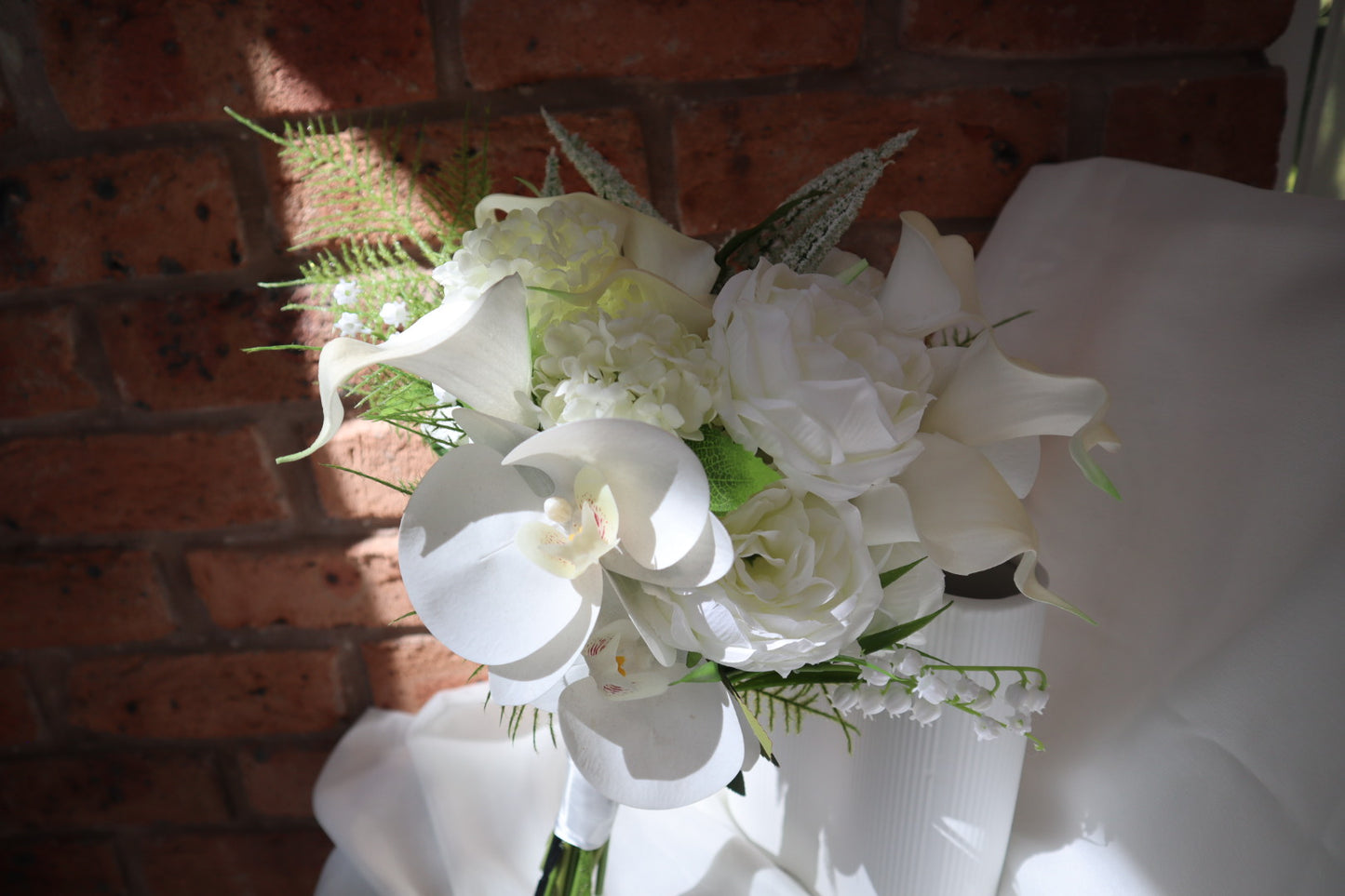 Timeless Elegance White Orchid & Lily Silk Wedding Bouquet