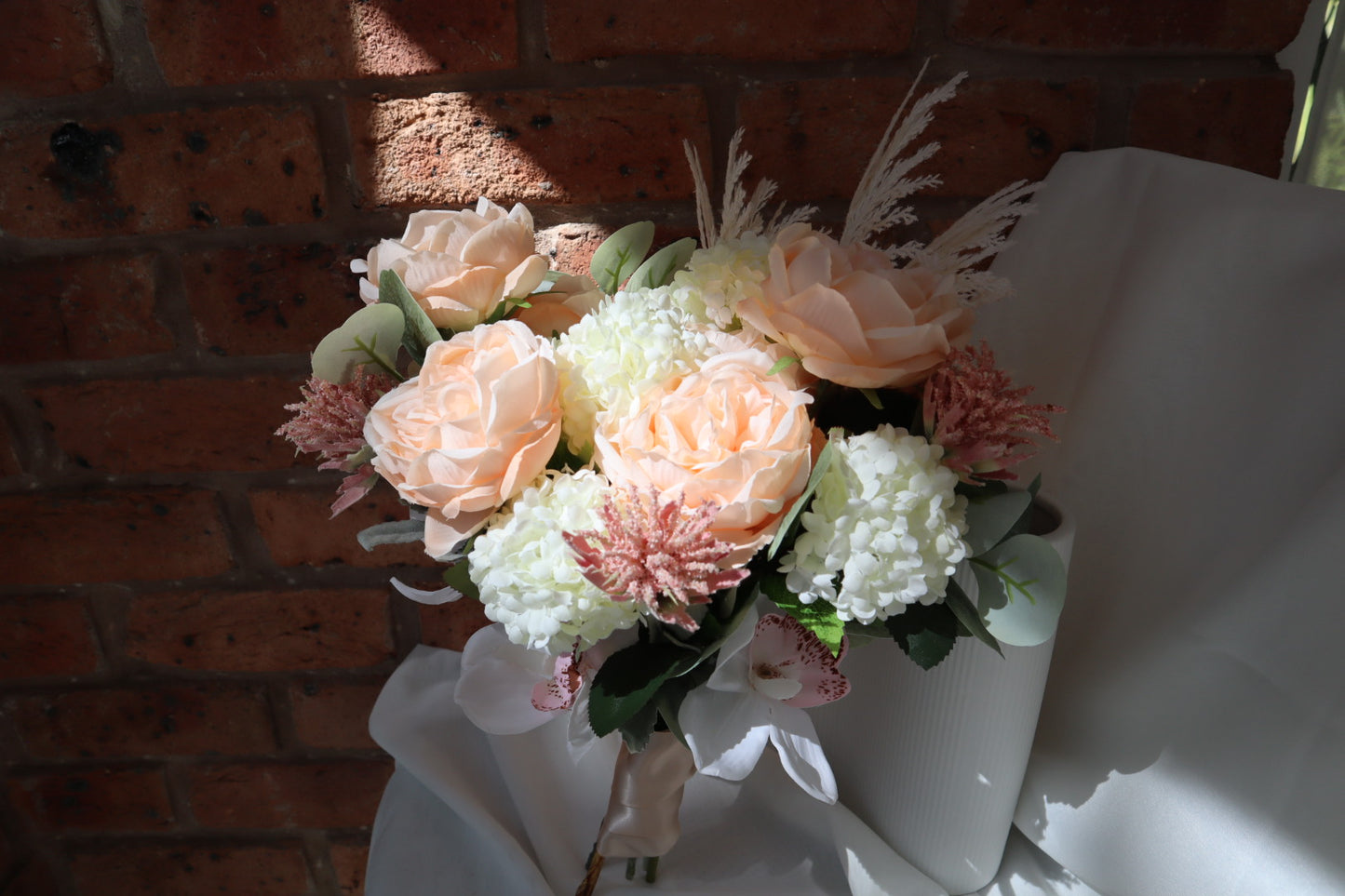 Elegant Peach Cream Silk Bridal Bouquet