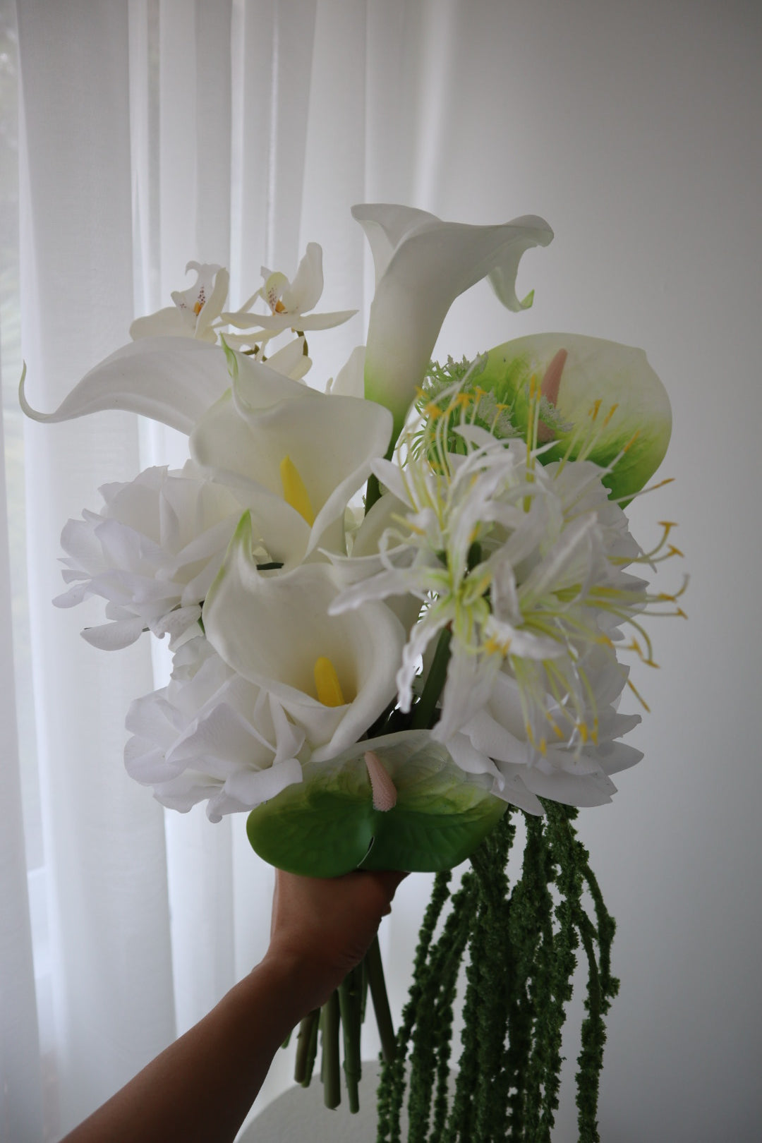 Modern White Sculptural Cascading Wedding Bouquet