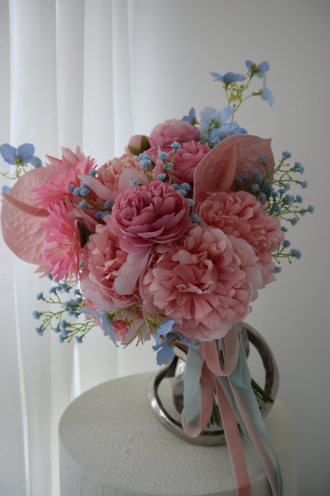 Pastel Pink Blue Serenade Silk Wedding Bouquet