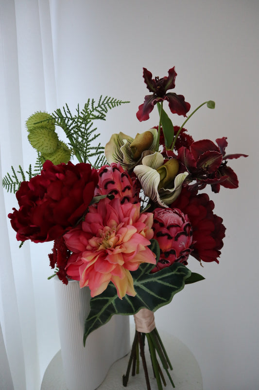 Crimson Passion Real Touch Protea & Dark Dahlia Bouquet
