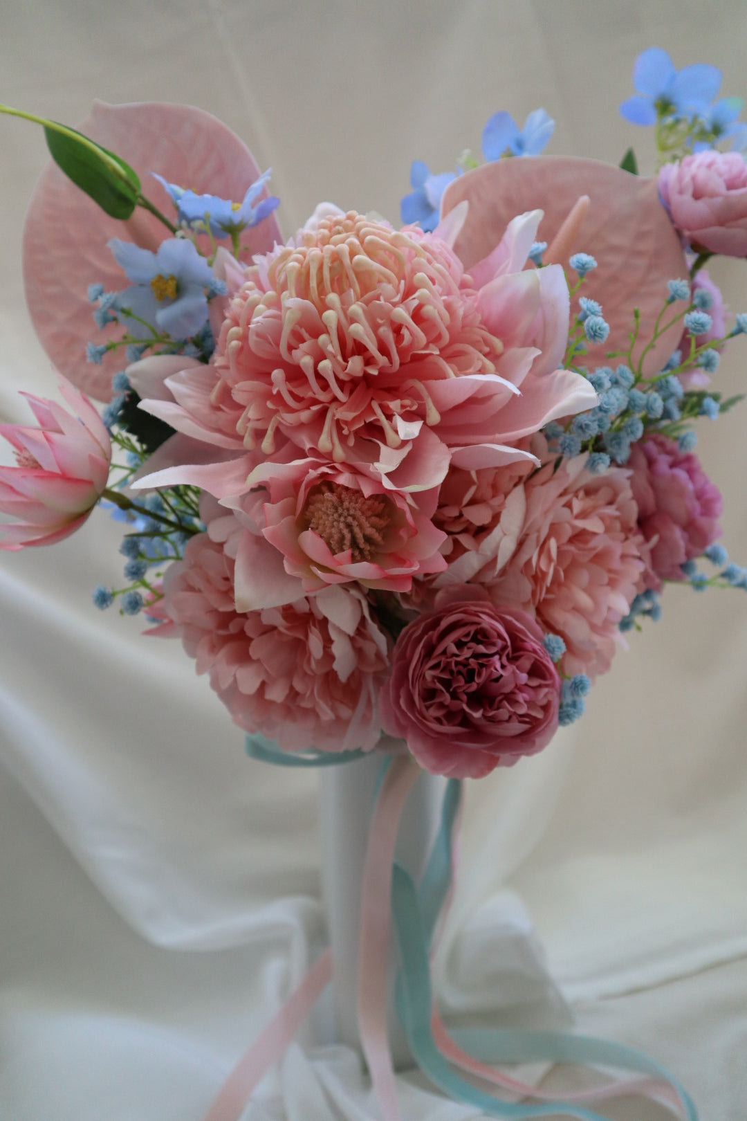 Pastel Pink Blue Serenade Silk Wedding Bouquet