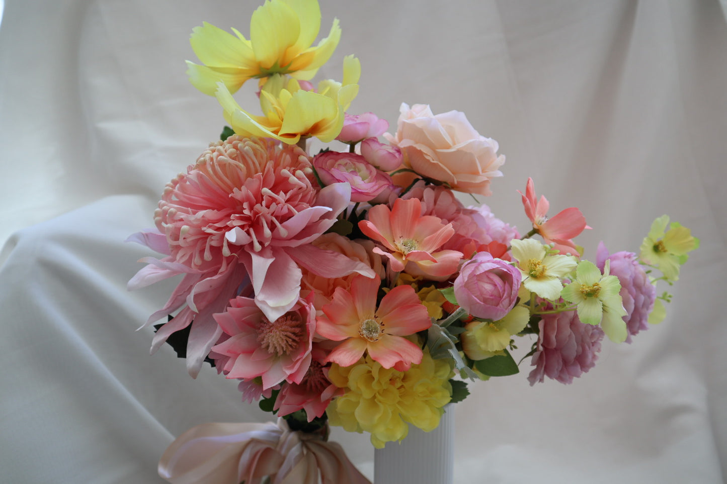 Fruity Coral Pink Silk Wedding Bouquet