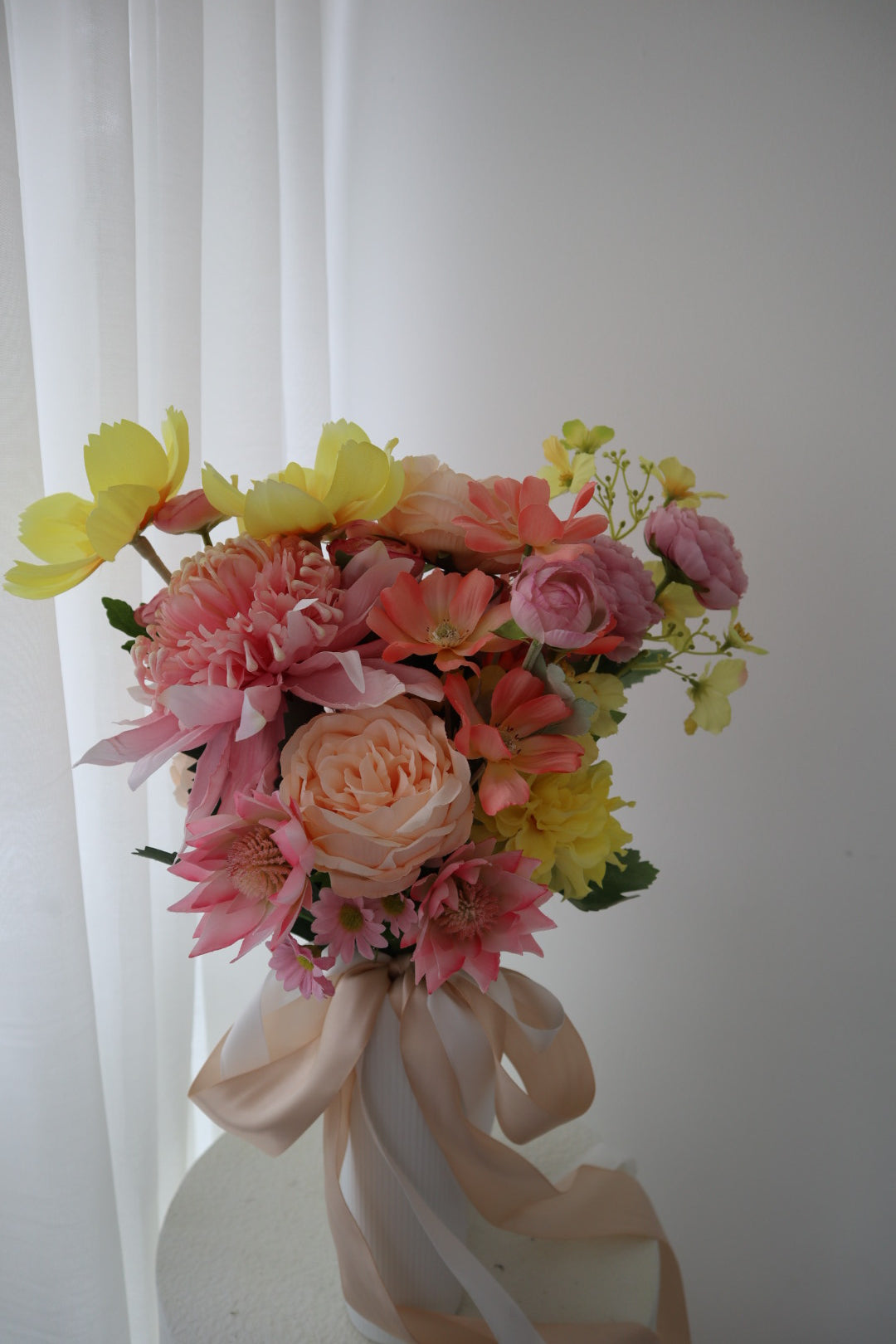 Fruity Coral Pink Silk Wedding Bouquet