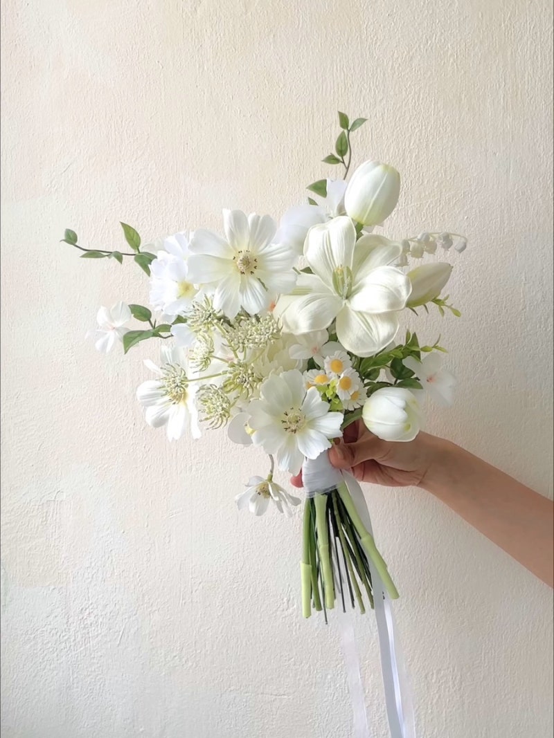 Fresh Romance White Wildflower Silk Wedding Bouquet