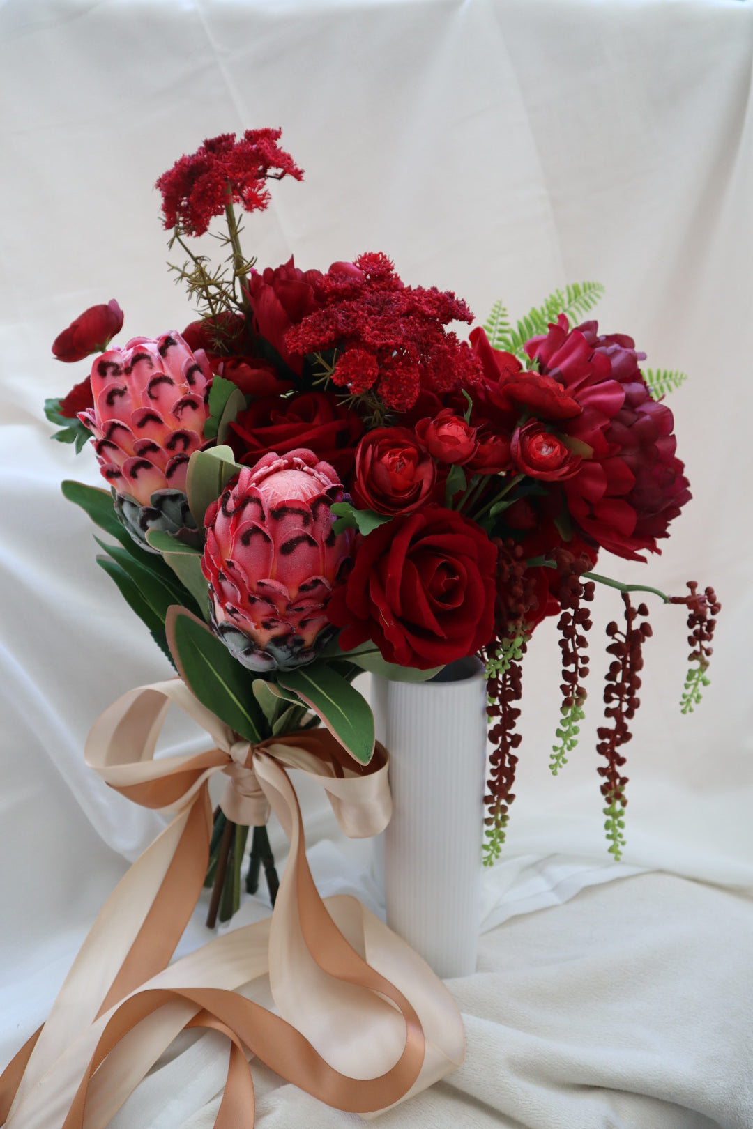 Velvet Rouge Peony Protea Silk Wedding Bouquet