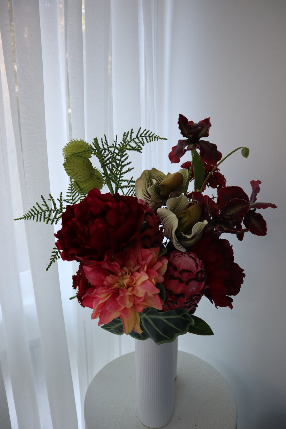 Crimson Passion Real Touch Protea & Dark Dahlia Bouquet