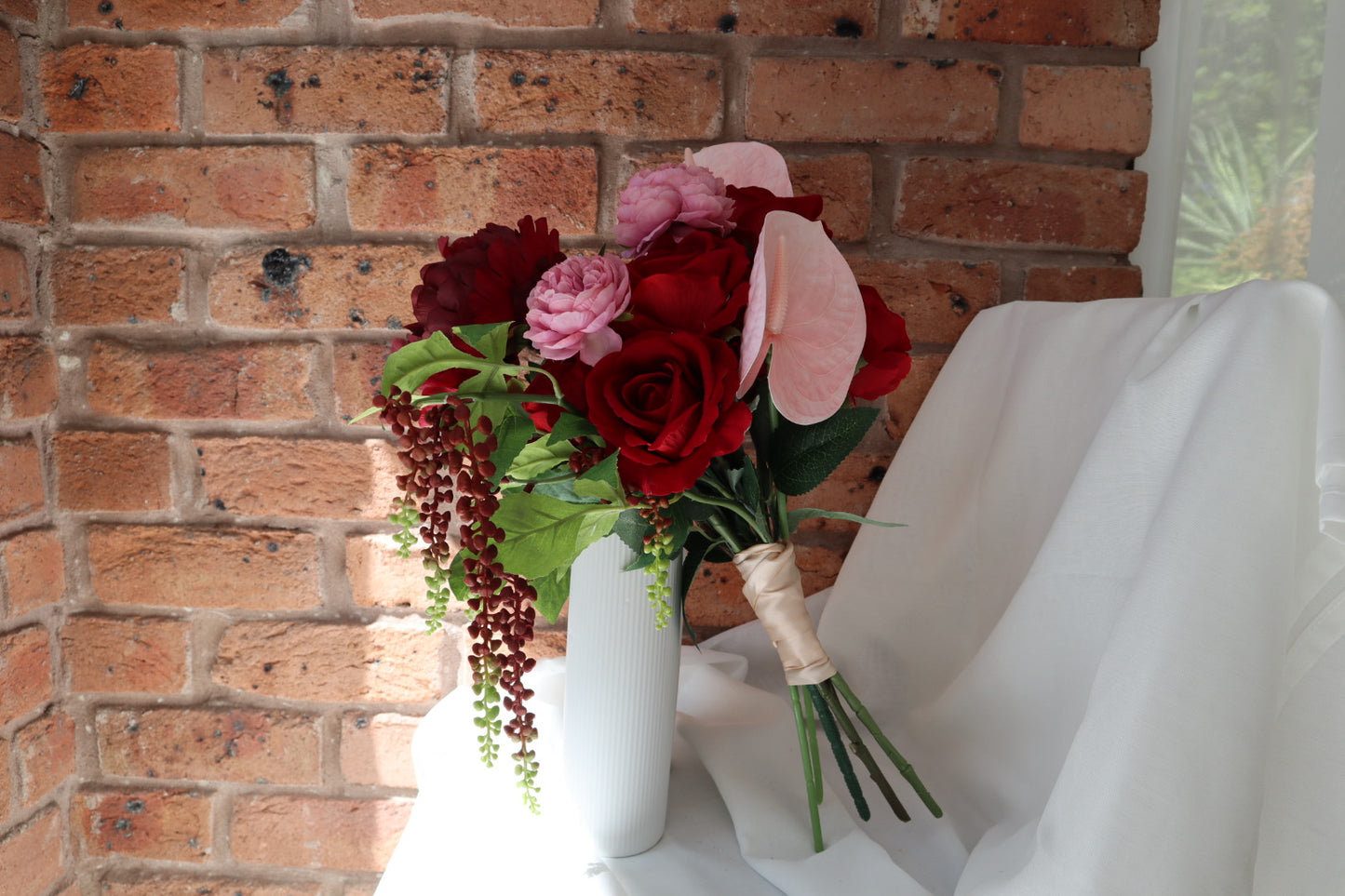 Elegant Statement Piece Burgundy & Blush Silk Wedding Bouquet