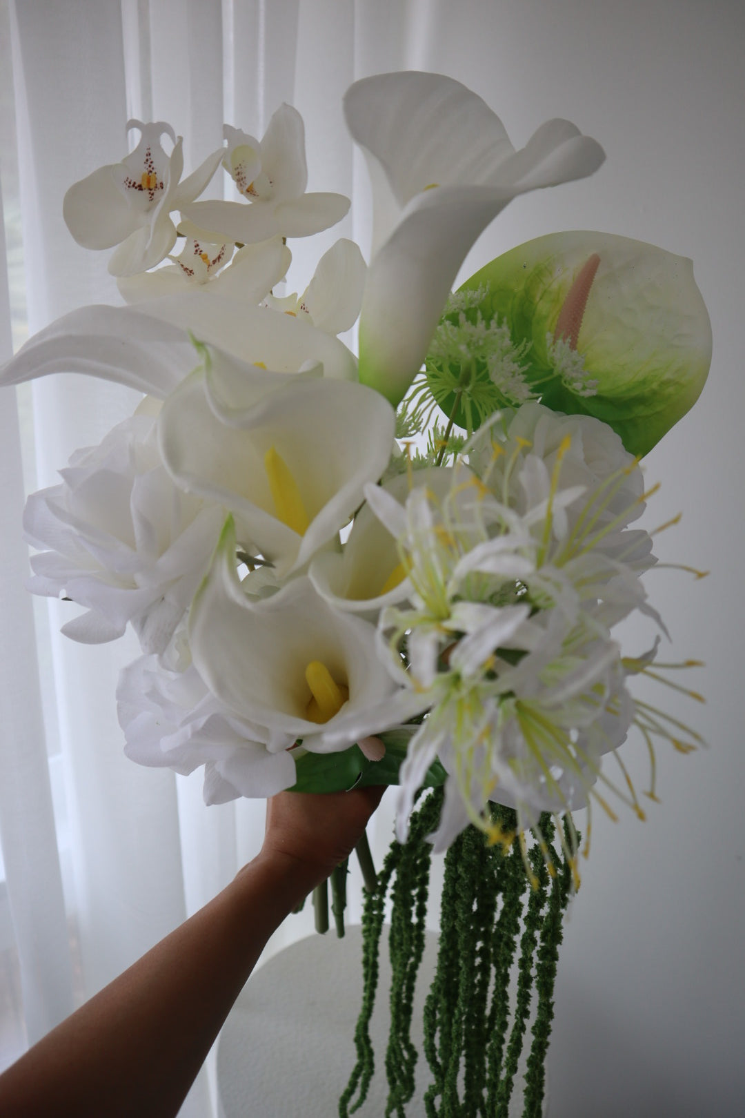 Modern White Sculptural Cascading Wedding Bouquet