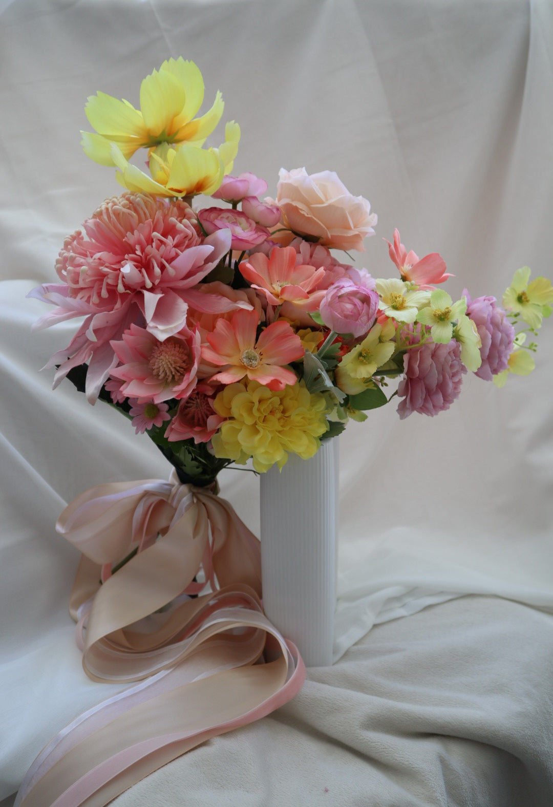 Fruity Coral Pink Silk Wedding Bouquet