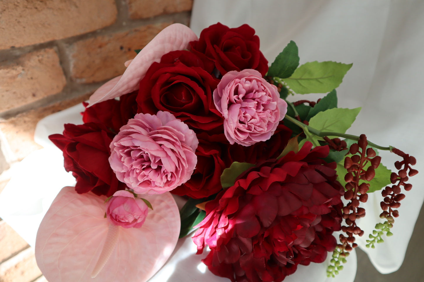 Elegant Statement Piece Burgundy & Blush Silk Wedding Bouquet