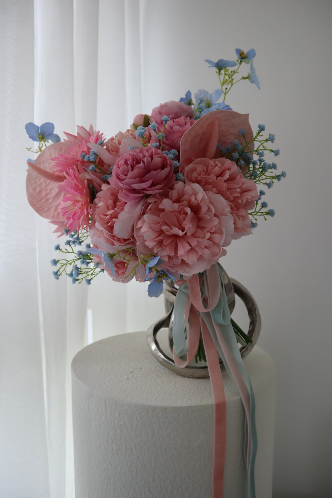 Pastel Pink Blue Serenade Silk Wedding Bouquet