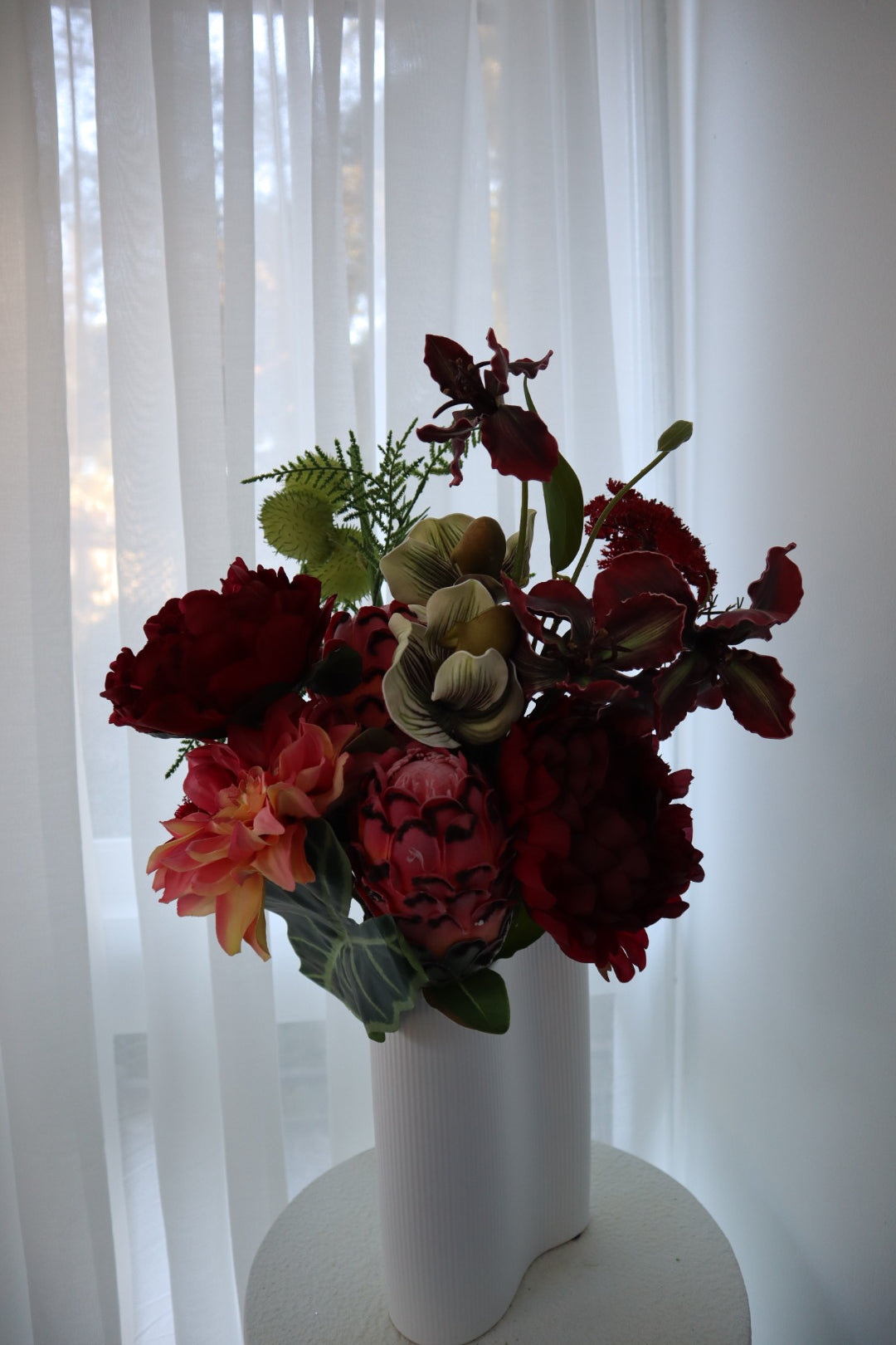 Crimson Passion Real Touch Protea & Dark Dahlia Bouquet