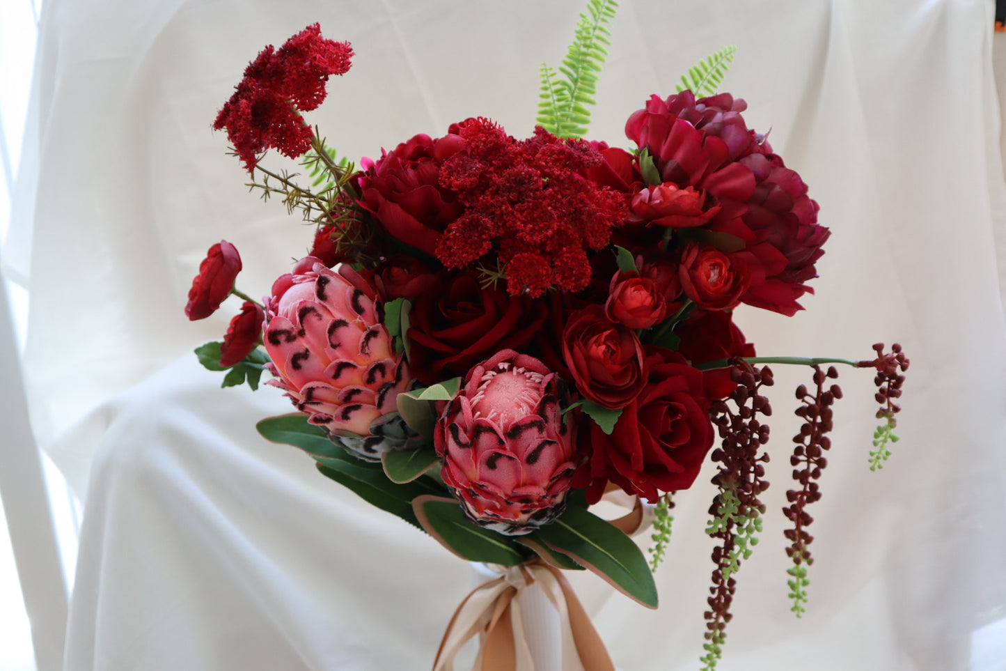 Velvet Rouge Peony Protea Silk Wedding Bouquet