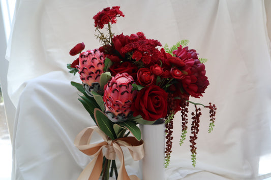 Velvet Rouge Peony Protea Silk Wedding Bouquet