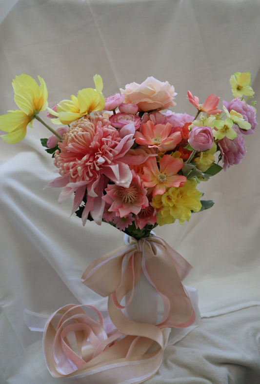 Fruity Coral Pink Silk Wedding Bouquet
