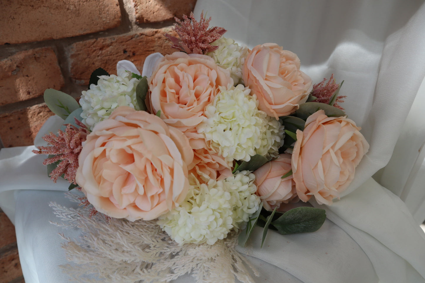 Elegant Peach Cream Silk Bridal Bouquet