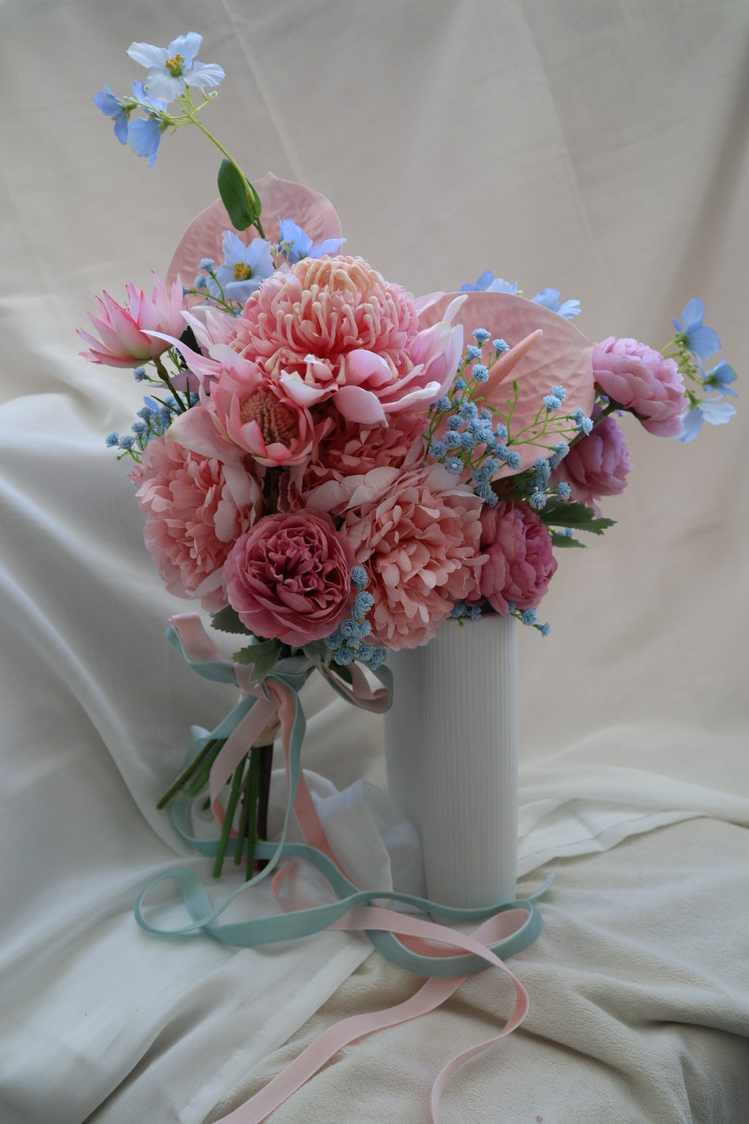 Pastel Pink Blue Serenade Silk Wedding Bouquet