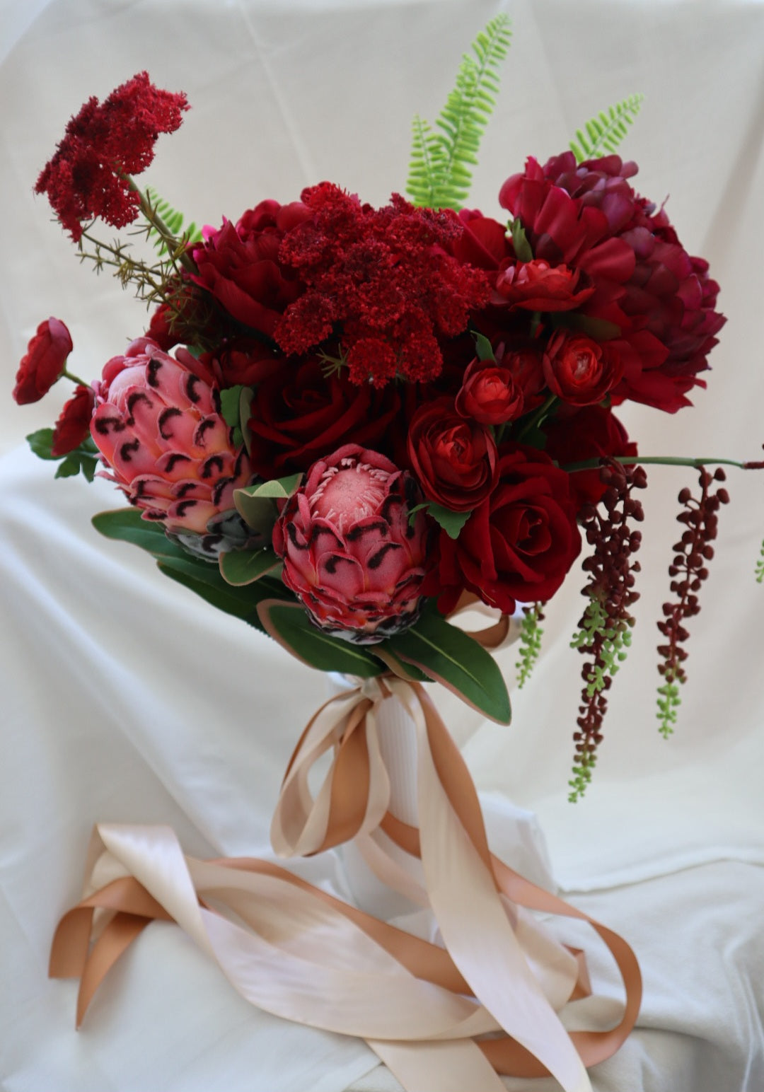 Velvet Rouge Peony Protea Silk Wedding Bouquet