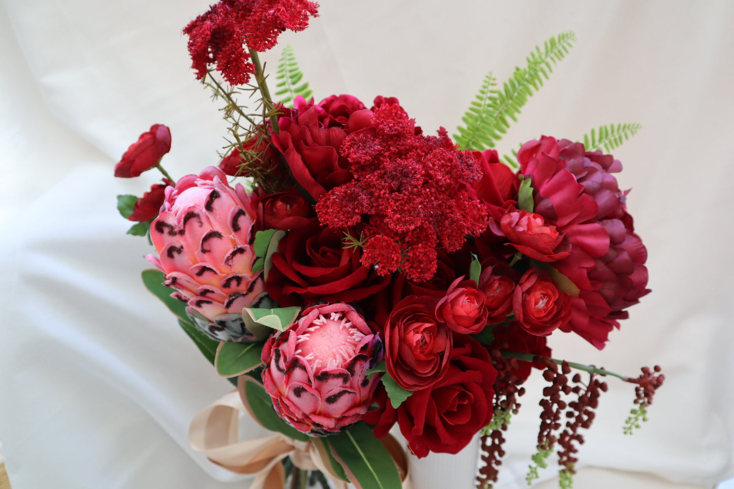 Velvet Rouge Peony Protea Silk Wedding Bouquet