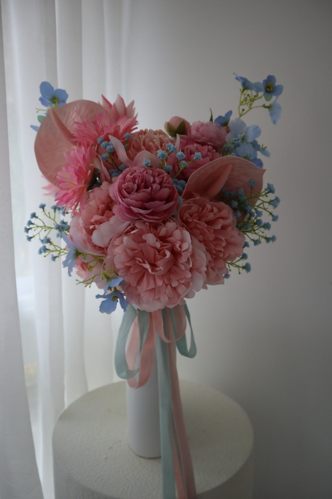 Pastel Pink Blue Serenade Silk Wedding Bouquet