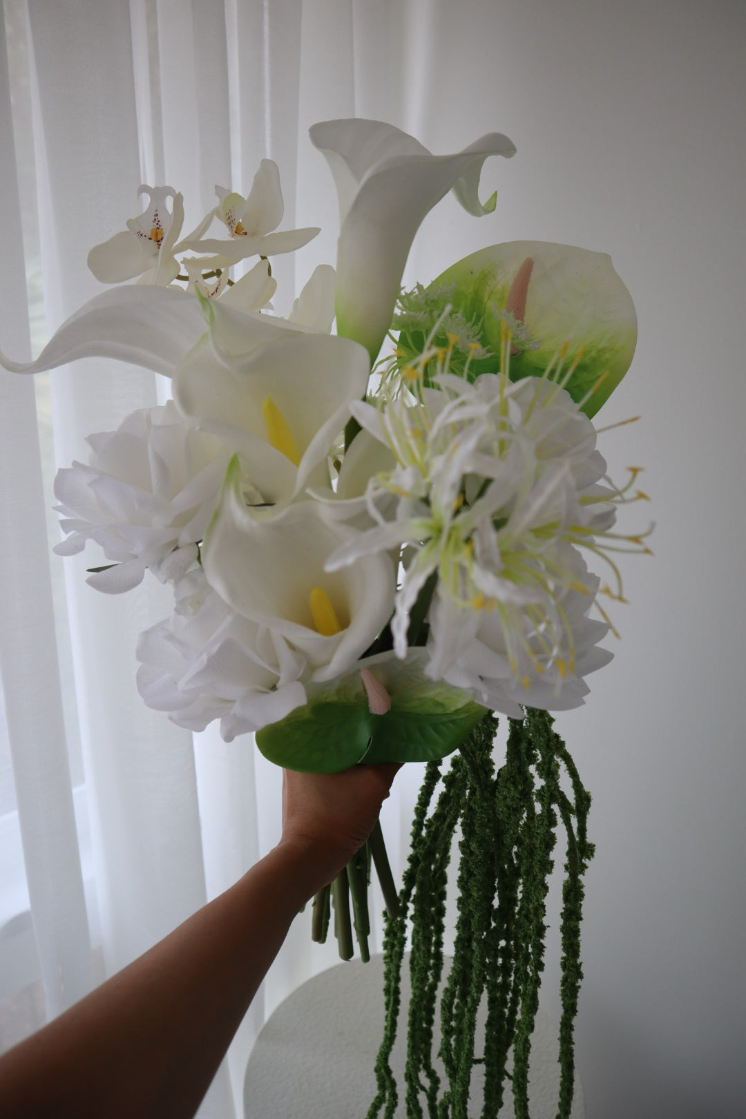 Modern White Sculptural Cascading Wedding Bouquet