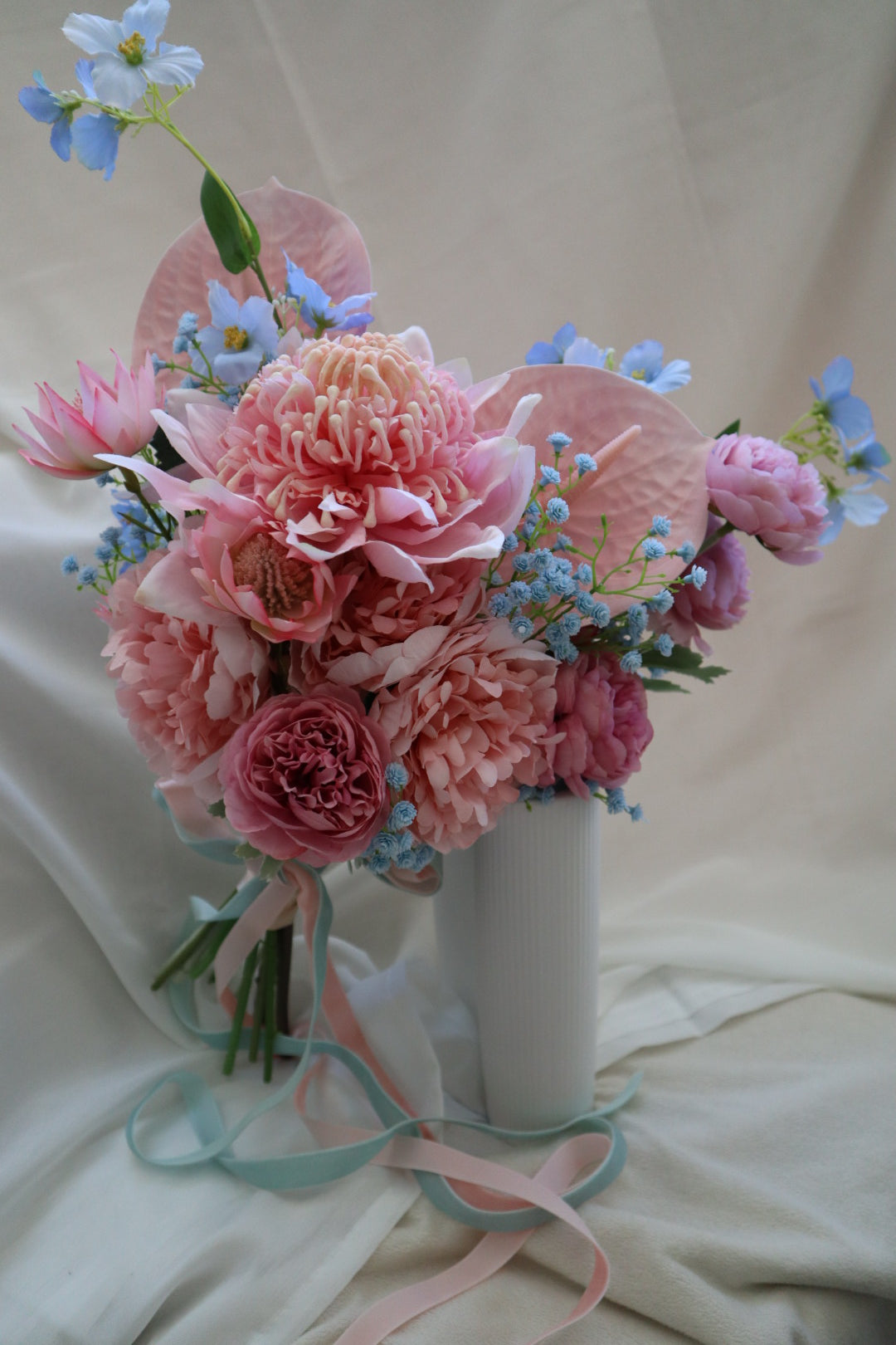 Pastel Pink Blue Serenade Silk Wedding Bouquet