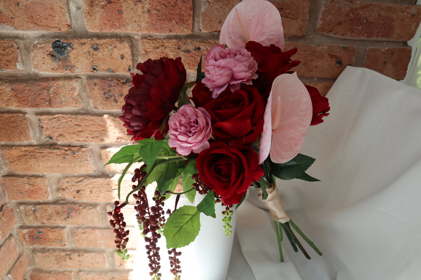 Elegant Statement Piece Burgundy & Blush Silk Wedding Bouquet