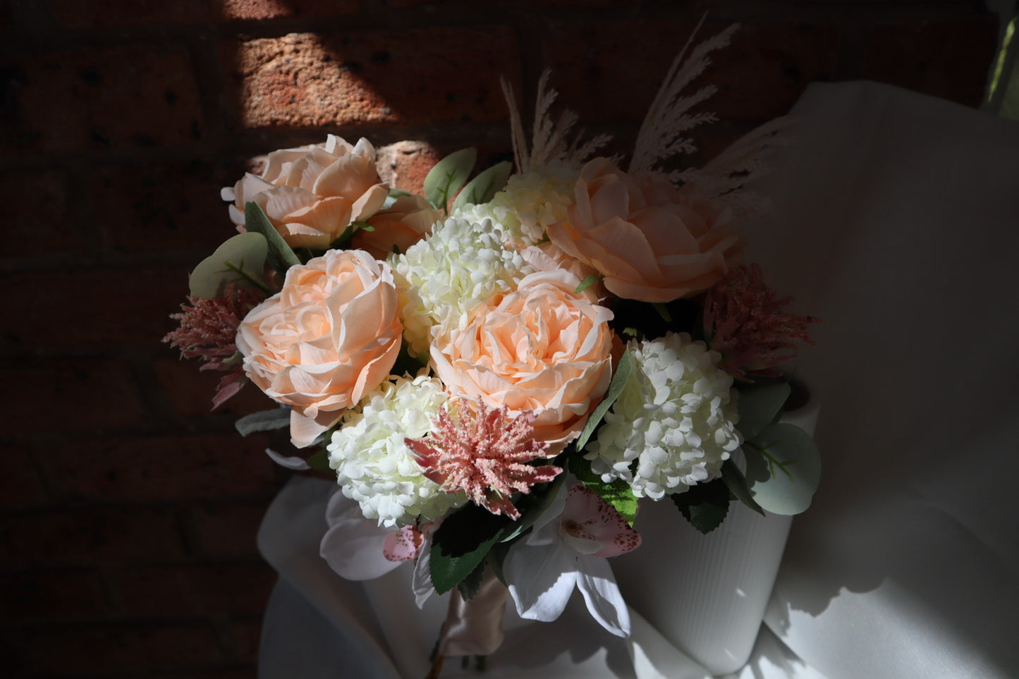 Elegant Peach Cream Silk Bridal Bouquet