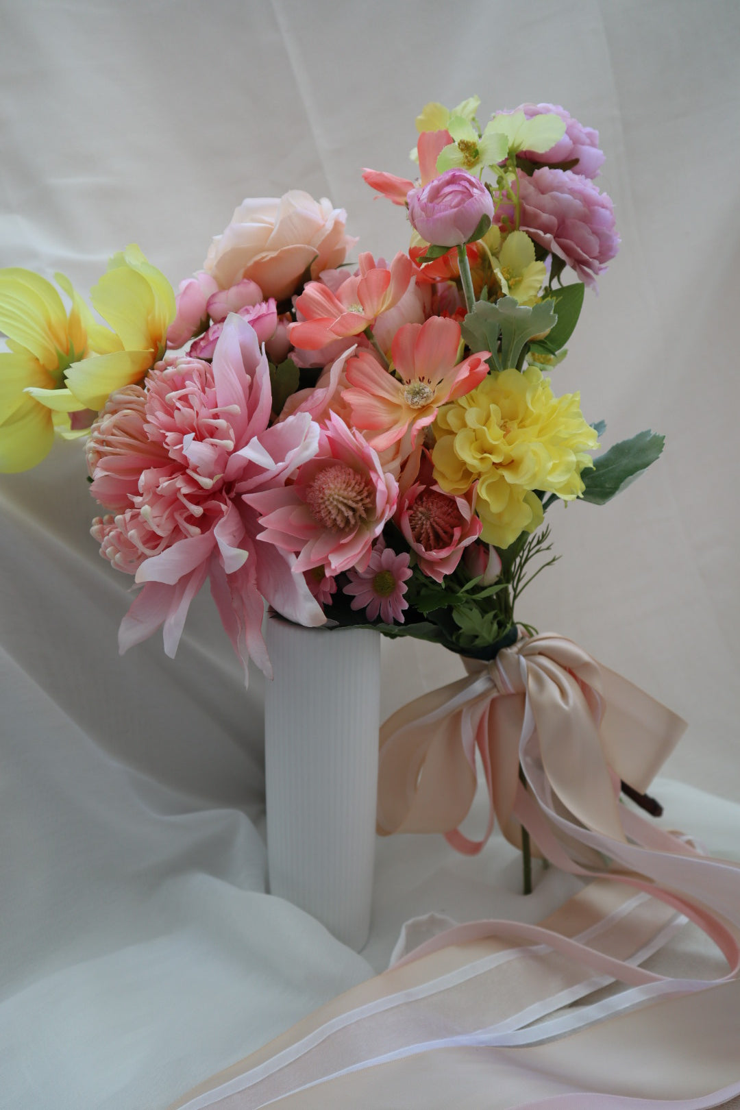 Fruity Coral Pink Silk Wedding Bouquet
