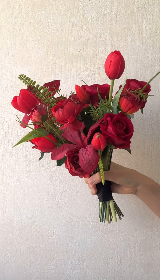 Luxurious Crimson Velvet Silk Wedding Bouquet