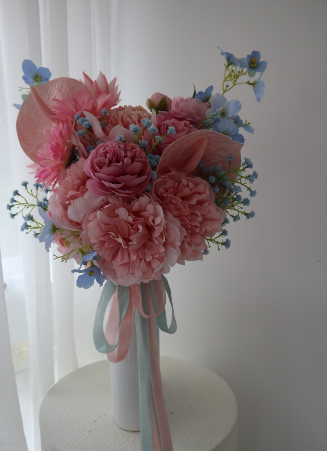 Pastel Pink Blue Serenade Silk Wedding Bouquet