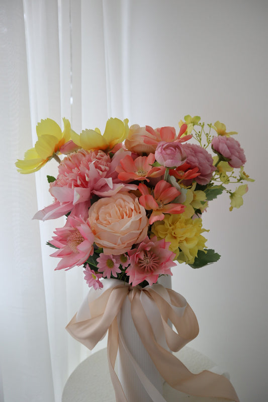 Fruity Coral Pink Silk Wedding Bouquet